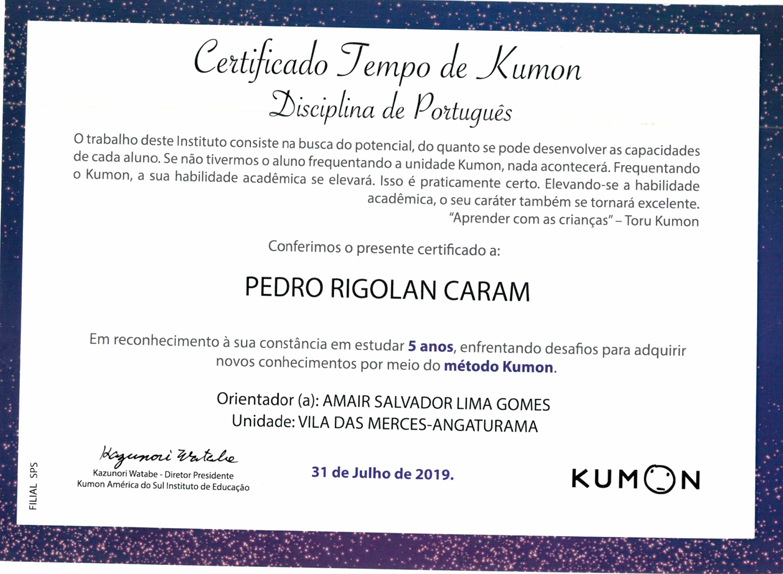 Certificado de tempo de curso (5 anos)
